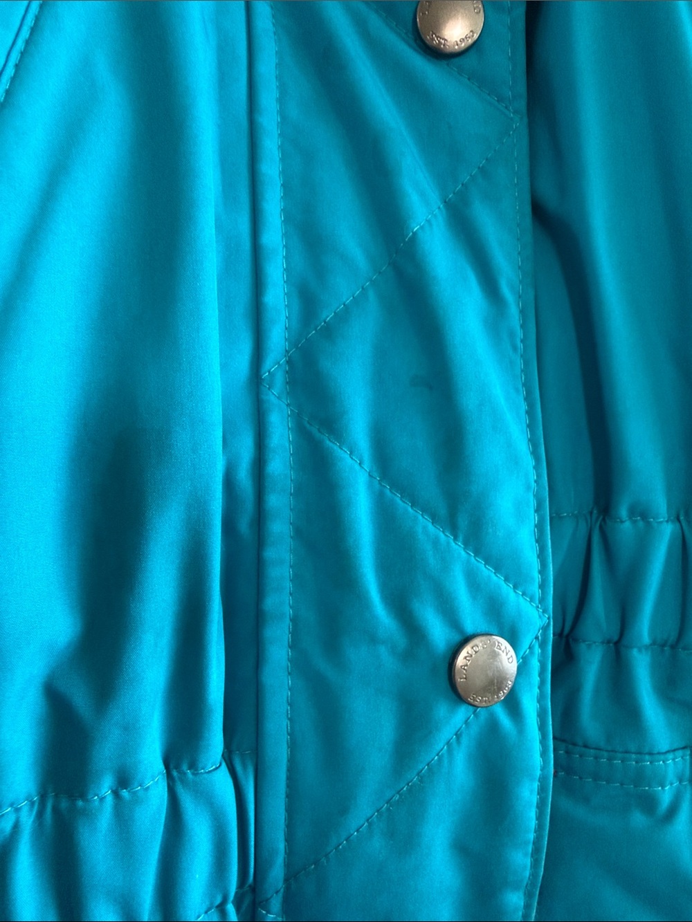Lands' End Teal Hooded Puffer Jacket with Pink Trim - Picture 8 of 10